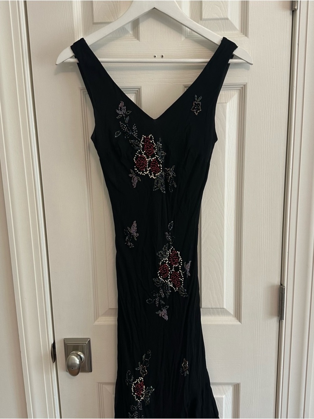 Vintage Sue Wong Black Midi Dress with Embroidered Beaded Floral Embellishments - Picture 2 of 8